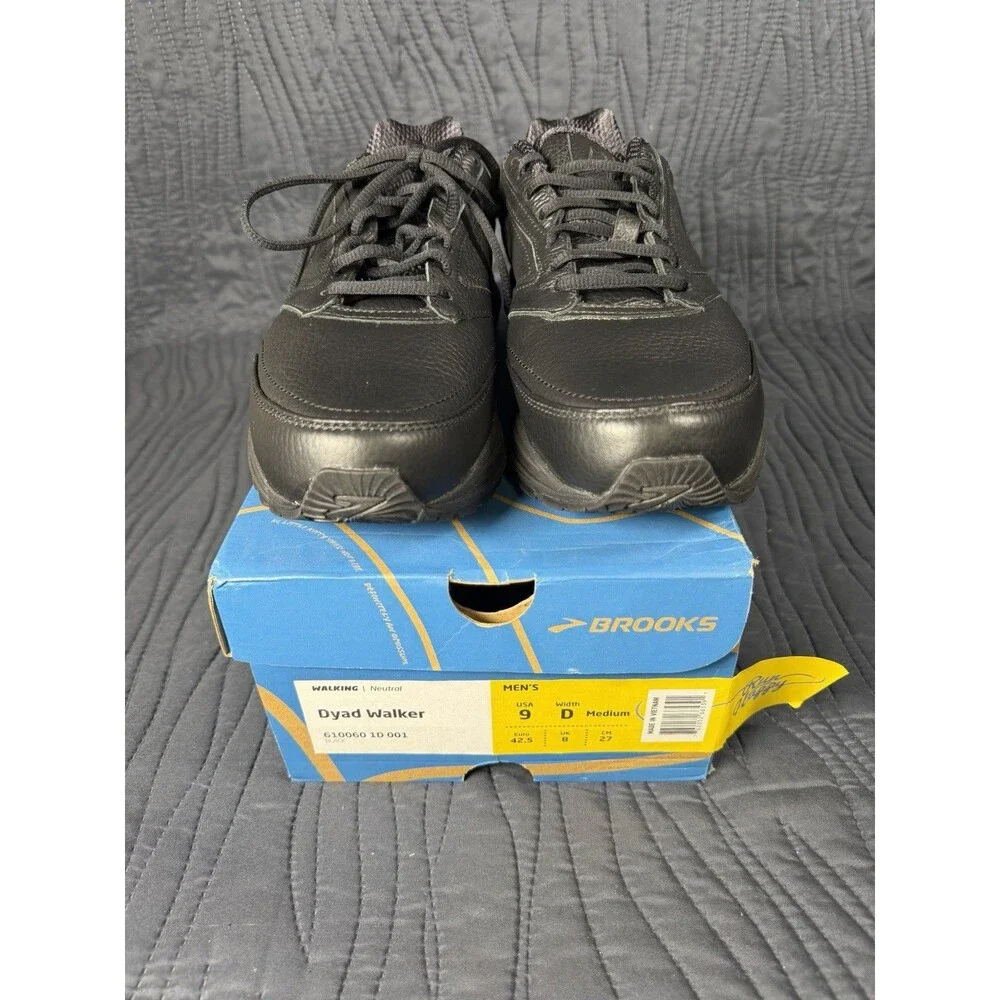 NEW Brooks Dyad Walker Men's Size 9 Wide D Black Leather Walking Shoes w/ Box